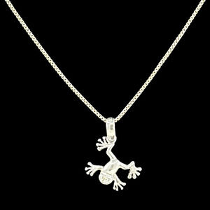 Sterling Silver Frog Pendant Sterling Silver Chain Necklace 15.5”